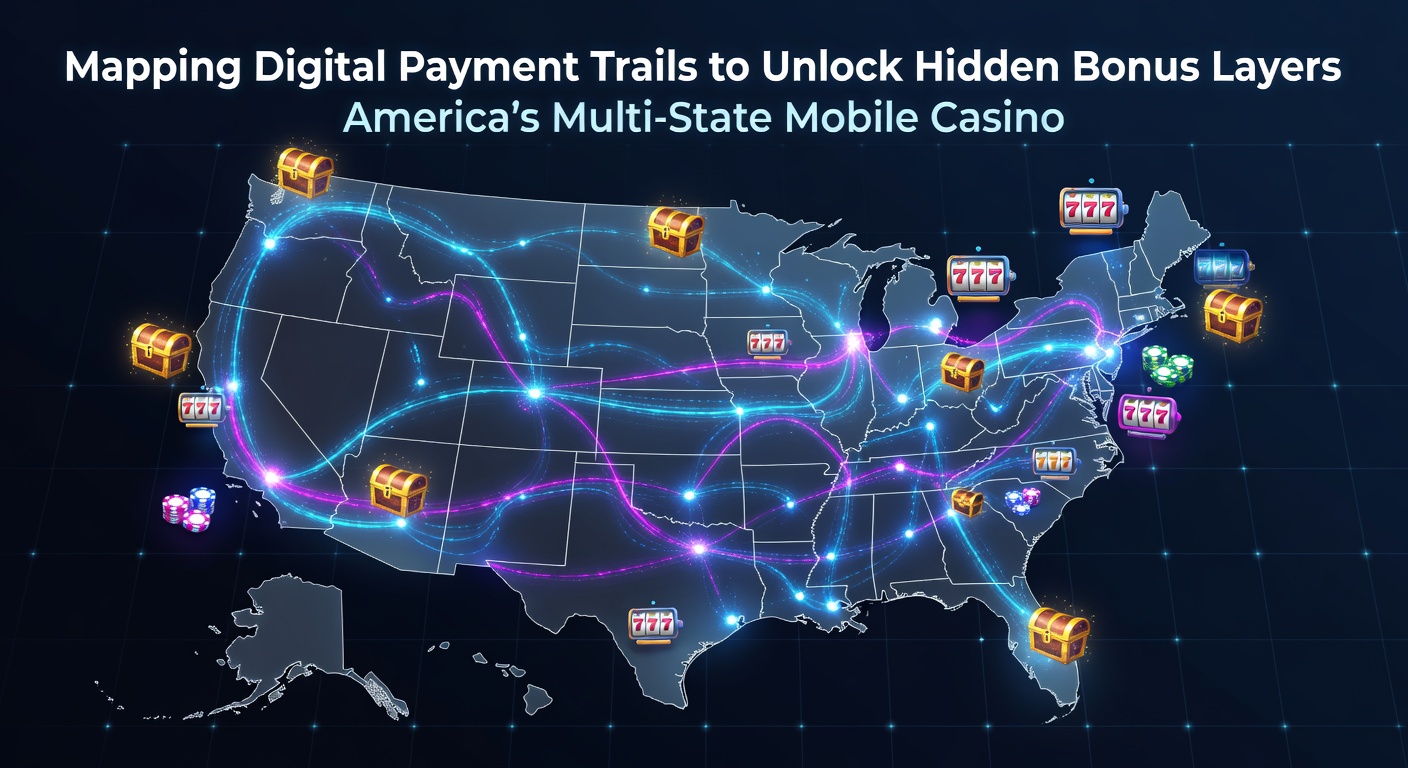 Illustration of analytical mapping tools connecting payment data points across U.S. state boundaries in mobile casino ecosystems