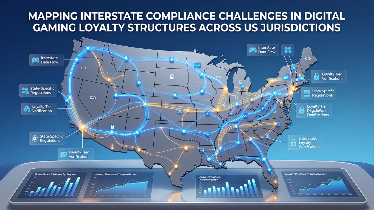 US map highlighting varying state gaming jurisdictions and loyalty program boundaries