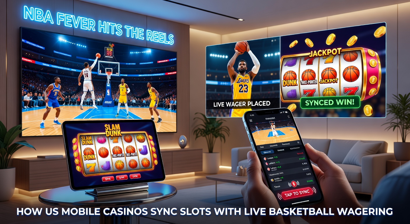Close-up of a smartphone displaying synced NBA live odds and spinning slot reels with basketball motifs, highlighting seamless mobile integration during a game