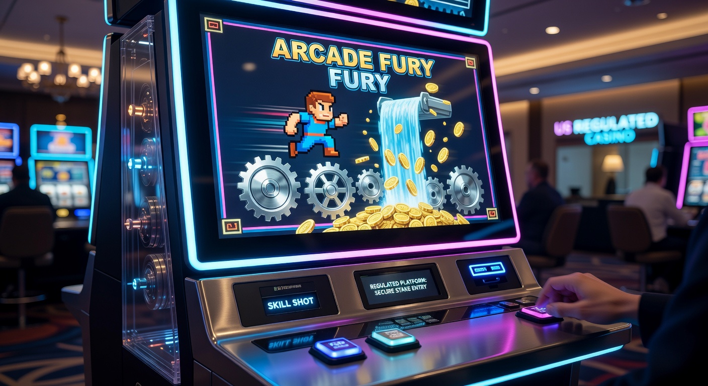 Vibrant skill-based slot game interface showing arcade-style challenges and spinning reels on a mobile device