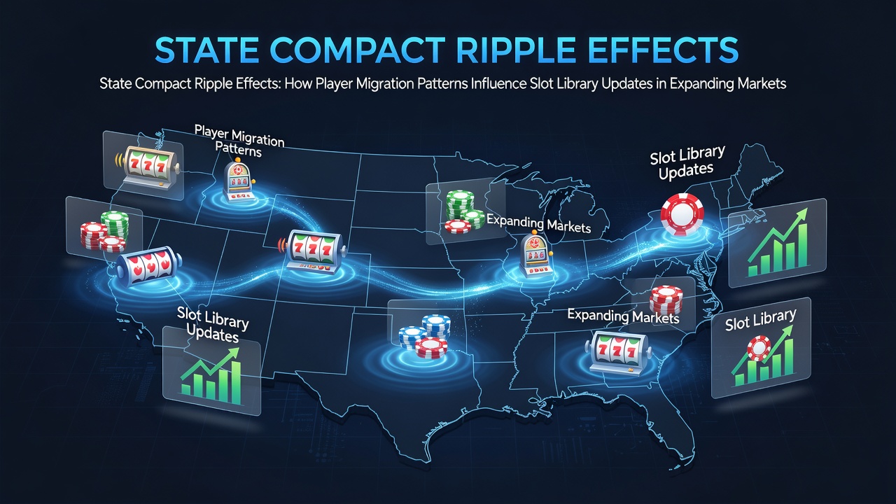 Map showing interstate player flows adn slot game distribution across US gaming markets