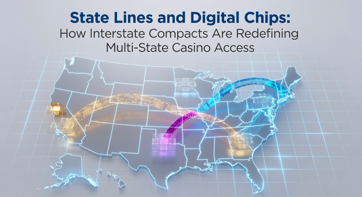 Digital interface showing multi-state casino platform with player pool statistics and compact agreement highlights