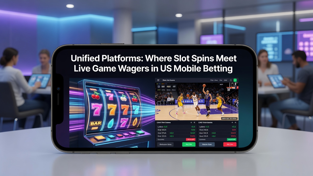 US mobile betting app interface showing integrated slot games and live dealer tables on a single platform