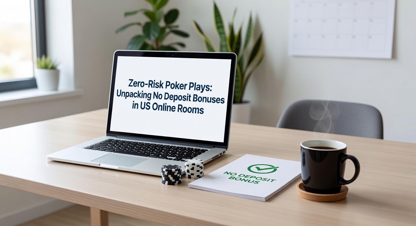 Digital screen showing poker app interface with no deposit bonus claim button and tournament lobby